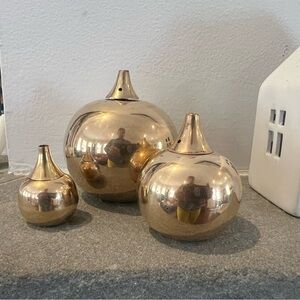 Vintage Svend Jensen Solid Brass Round Teardrop Oil Lamps Set (3)